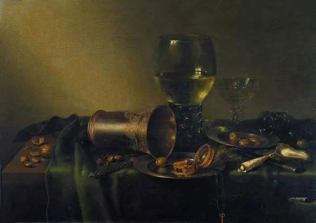 靜物與玻璃和銀時鐘